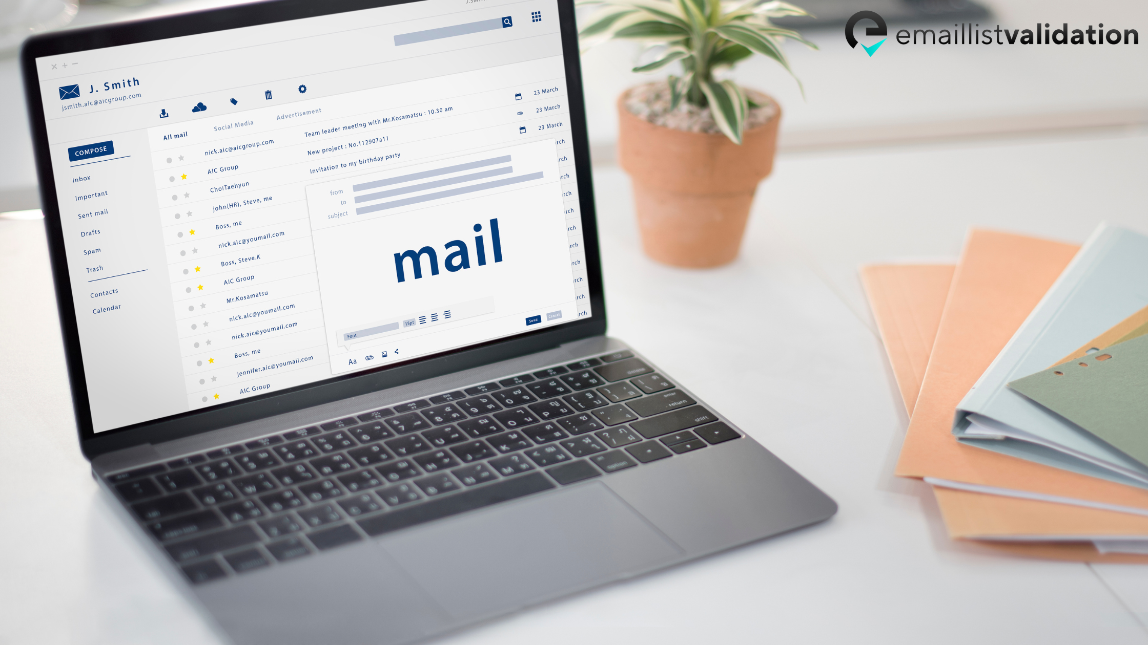 Email inbox on a laptop screen